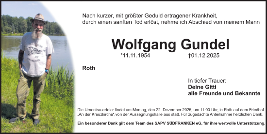 Traueranzeige von Wolfgang Gundel von Roth-Hilpoltsteiner Volkszeitung Lokal