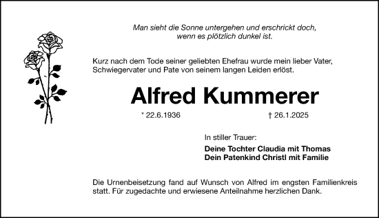 Traueranzeige von Alfred Kummerer von Schwabacher Tagblatt Lokal