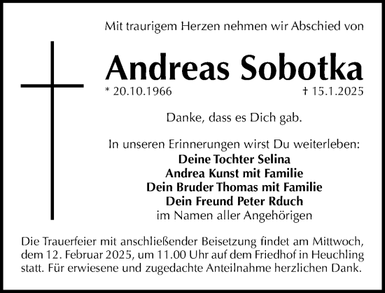 Traueranzeige von Andreas Sobotka von Gesamtausgabe Nürnberger Nachrichten/ Nürnberger Ztg.