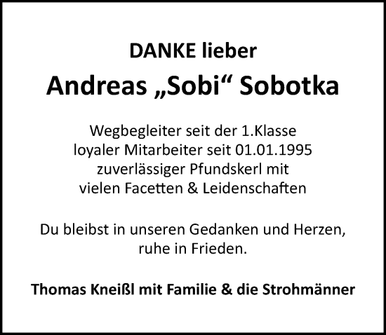 Traueranzeige von Andreas Sobotka von Gesamtausgabe Nürnberger Nachrichten/ Nürnberger Ztg.