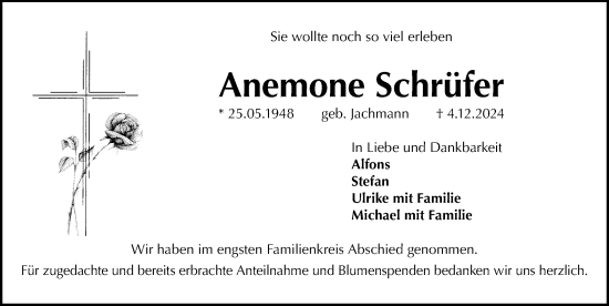 Traueranzeige von Anemone Schrüfer von Fürther Nachrichten Lokal