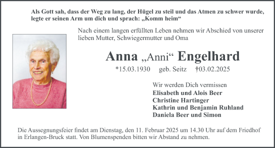 Traueranzeige von Anna Engelhard von Erlanger Nachrichten Lokal