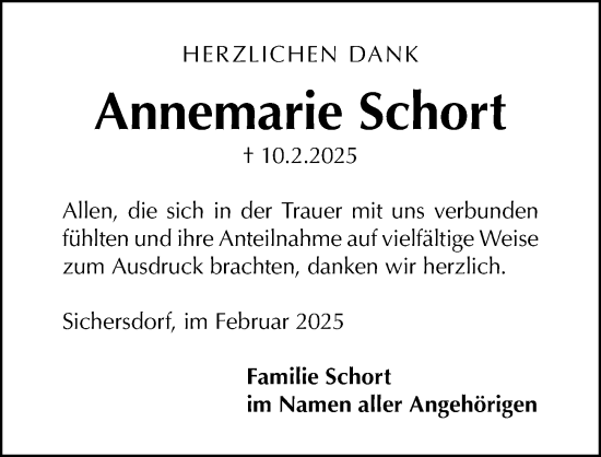 Traueranzeige von Annemarie Schort von Fürther Nachrichten Lokal