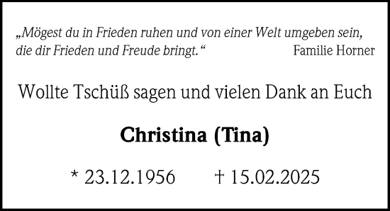 Traueranzeige von Christina  von Gesamtausgabe Nürnberger Nachrichten/ Nürnberger Ztg.