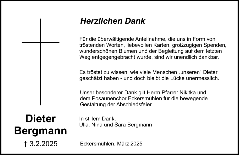  Traueranzeige für Dieter Bergmann vom 01.03.2025 aus Roth-Hilpoltsteiner Volkszeitung Lokal