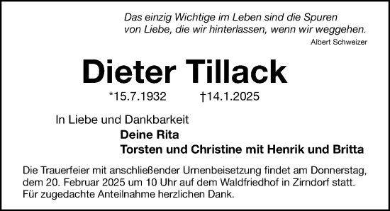 Traueranzeige von Dieter Tillack von Fürther Nachrichten Lokal