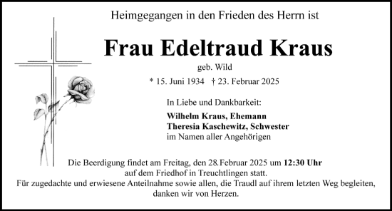 Traueranzeige von Edeltraud Kraus von Weißenburger Tagblatt u.Treuchtlinger Kurier Lokal