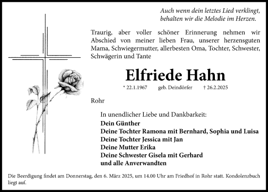 Traueranzeige von Elfriede Hahn von Schwabacher Tagblatt Lokal