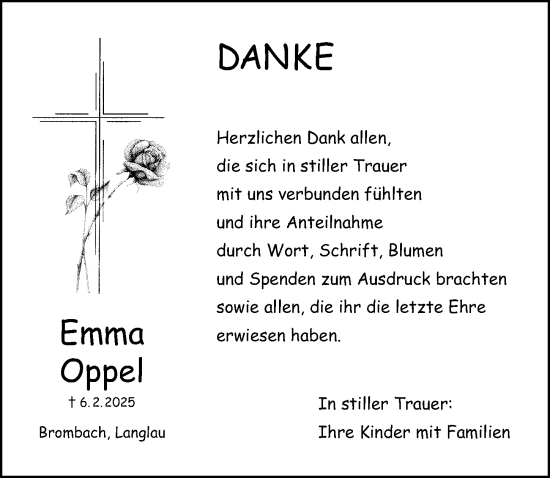 Traueranzeige von Emma Oppel von Altmühl-Bote Lokal