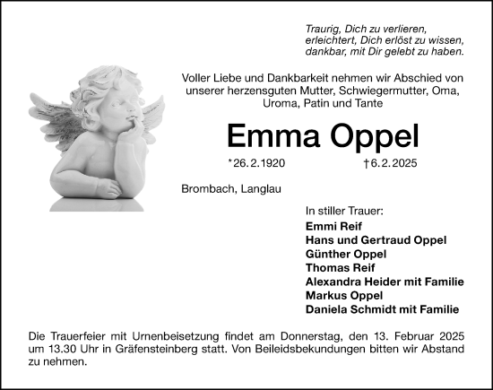 Traueranzeige von Emma Oppel von Altmühl-Bote Lokal