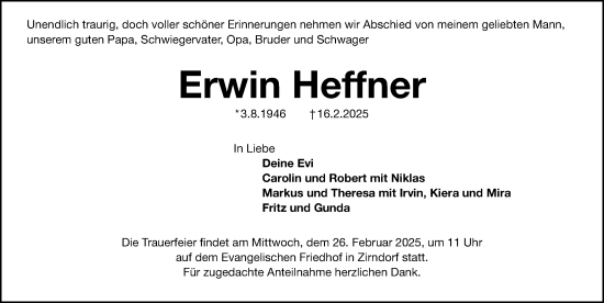 Traueranzeige von Erwin Heffner von Fürther Nachrichten Lokal