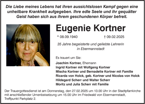 Traueranzeige von Eugenie Kortner von Nordbayerische Nachrichten Forchheim Lokal