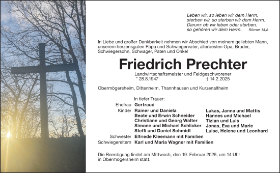 Traueranzeige von Friedrich Prechter von Gesamtausgabe Nürnberger Nachrichten/ Nürnberger Ztg.