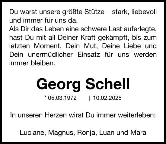 Traueranzeige von Georg Schell von Nordbayerische Nachrichten Forchheim Lokal