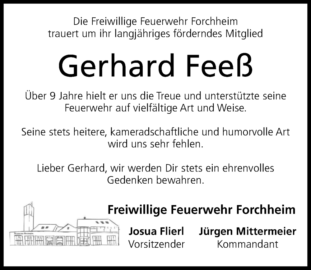  Traueranzeige für Gerhard Feeß vom 05.02.2025 aus Nordbayerische Nachrichten Forchheim Lokal