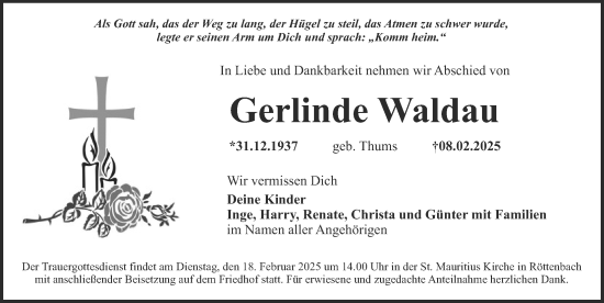 Traueranzeige von Gerlinde Waldau von Erlanger Nachrichten Lokal