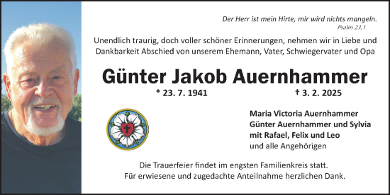 Traueranzeige von Günter Jakob Auernhammer von Gesamtausgabe Nürnberger Nachrichten/ Nürnberger Ztg.