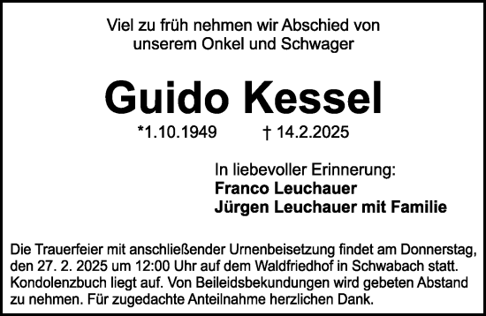 Traueranzeige von Guido Kessel von Schwabacher Tagblatt Lokal