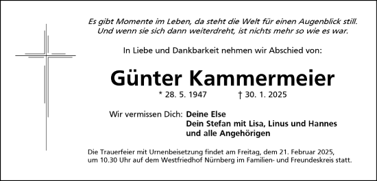 Traueranzeige von Günter Kammermeier von Gesamtausgabe Nürnberger Nachrichten/ Nürnberger Ztg.