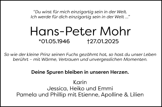 Traueranzeige von Hans-Peter Mohr von Gesamtausgabe Nürnberger Nachrichten/ Nürnberger Ztg.