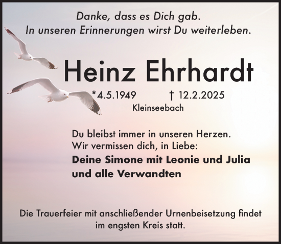 Traueranzeige von Heinz Ehrhardt von Erlanger Nachrichten Lokal