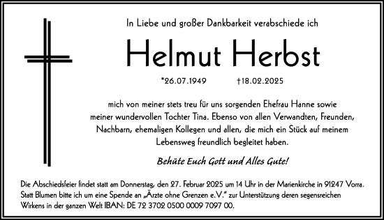 Traueranzeige von Helmut Herbst von G,HST,HRHV