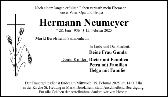 Traueranzeige von Hermann Neumeyer von Gesamtausgabe Nürnberger Nachrichten/ Nürnberger Ztg.