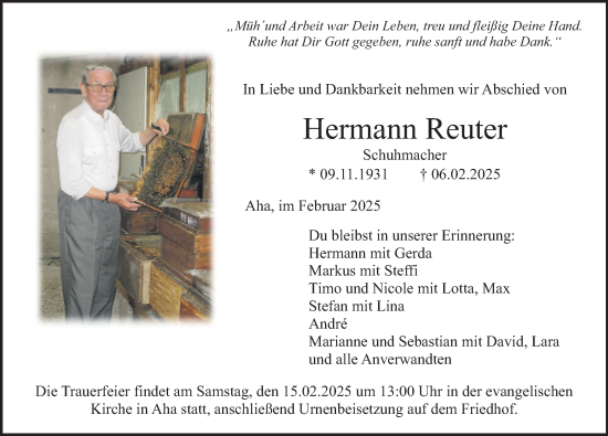 Traueranzeige von Hermann Reuter von Altmühl-Bote Lokal