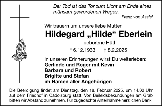 Traueranzeige von Hildegard Eberlein von Fürther Nachrichten Lokal