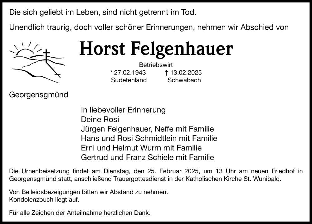  Traueranzeige für Horst Felgenhauer vom 22.02.2025 aus Roth-Hilpoltsteiner Volkszeitung Lokal