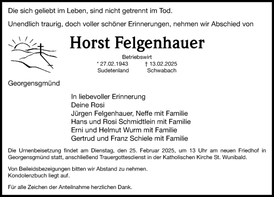 Traueranzeige von Horst Felgenhauer von Roth-Hilpoltsteiner Volkszeitung Lokal