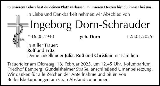 Traueranzeige von Ingeborg Dorn-Schrauder von Erlanger Nachrichten Lokal