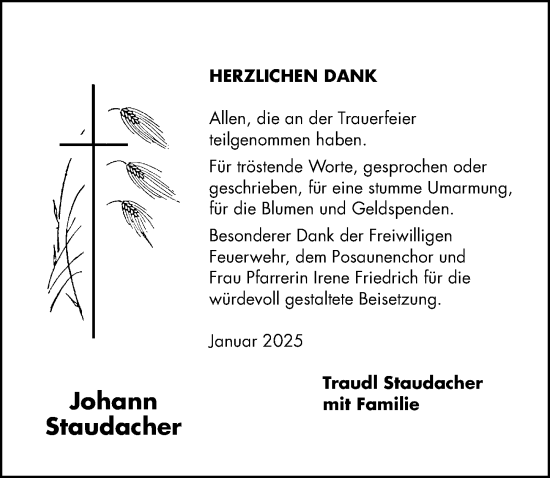 Traueranzeige von Johann Staudacher von Fürther Nachrichten Lokal