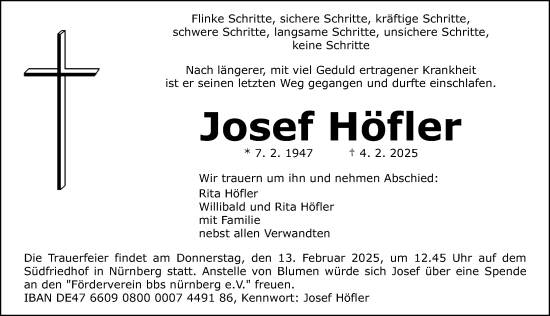 Traueranzeige von Josef Höfler von Gesamtausgabe Nürnberger Nachrichten/ Nürnberger Ztg.