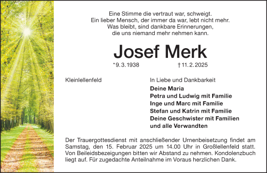 Traueranzeige von Josef Merk von Altmühl-Bote Lokal