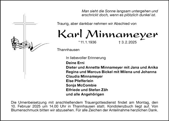 Traueranzeige von Karl Minnameyer von Altmühl-Bote Lokal