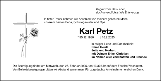 Traueranzeige von Karl Petz von Fürther Nachrichten Lokal