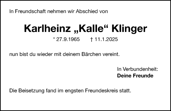 Traueranzeige von Karlheinz Klinger von Fürther Nachrichten Lokal