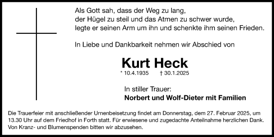 Traueranzeige von Kurt Heck von Nordbayerische Nachrichten Forchheim Lokal