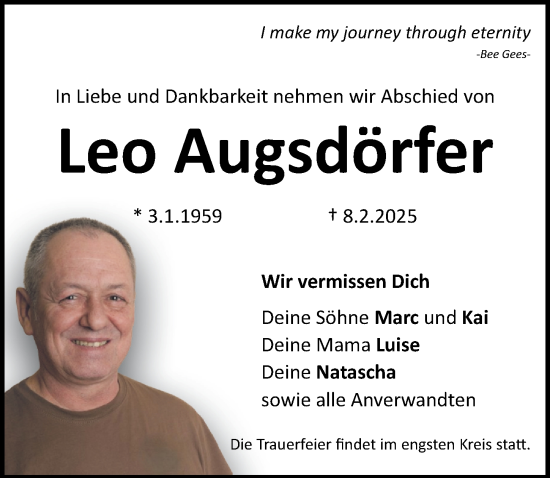 Traueranzeige von Leo Augsdörfer von Erlanger Nachrichten Lokal