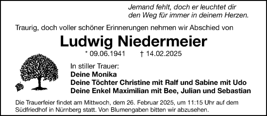 Traueranzeige von Ludwig Niedermeier von Gesamtausgabe Nürnberger Nachrichten/ Nürnberger Ztg.