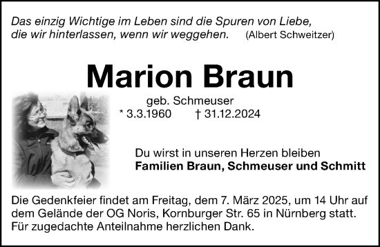 Traueranzeige von Marion Braun von Gesamtausgabe Nürnberger Nachrichten/ Nürnberger Ztg.