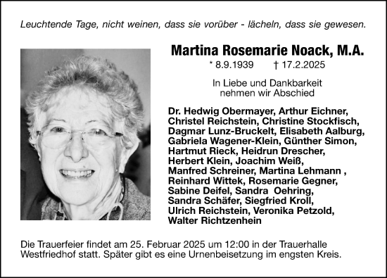 Traueranzeige von Martina Rosemarie Noack von Gesamtausgabe Nürnberger Nachrichten/ Nürnberger Ztg.