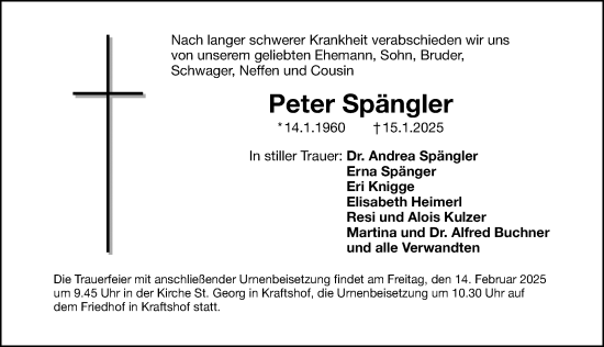 Traueranzeige von Peter Spängler von Gesamtausgabe Nürnberger Nachrichten/ Nürnberger Ztg.