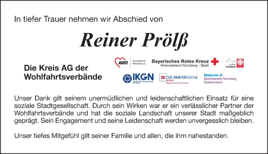 Traueranzeige von Reiner Prölß von Gesamtausgabe Nürnberger Nachrichten/ Nürnberger Ztg.