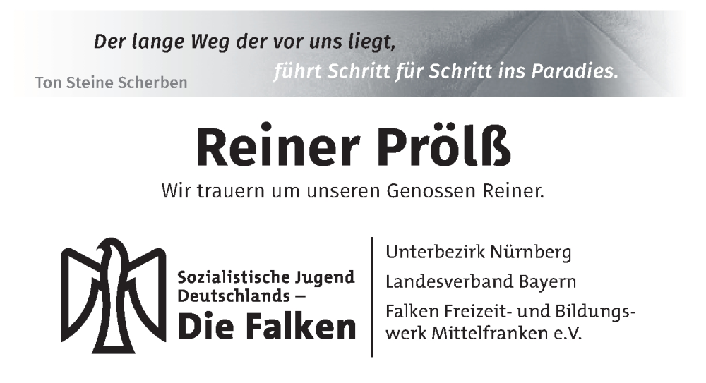  Traueranzeige für Reiner Prölß vom 08.02.2025 aus Gesamtausgabe Nürnberger Nachrichten/ Nürnberger Ztg.