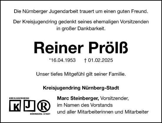 Traueranzeige von Reiner Prölß von Gesamtausgabe Nürnberger Nachrichten/ Nürnberger Ztg.