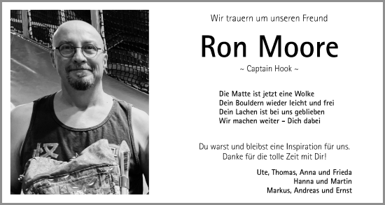 Traueranzeige von Ron Moore von Erlanger Nachrichten Lokal