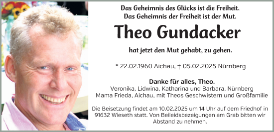 Traueranzeige von Theo Gundacker von Gesamtausgabe Nürnberger Nachrichten/ Nürnberger Ztg.