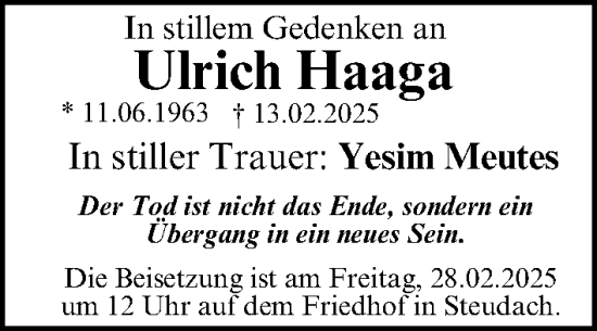 Traueranzeige von Ulrich Haaga von Erlanger Nachrichten Lokal